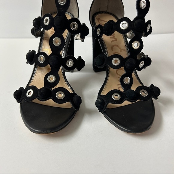 Sam Edelman Black Suede and Grommet Cage Heels 8 - Picture 4 of 9